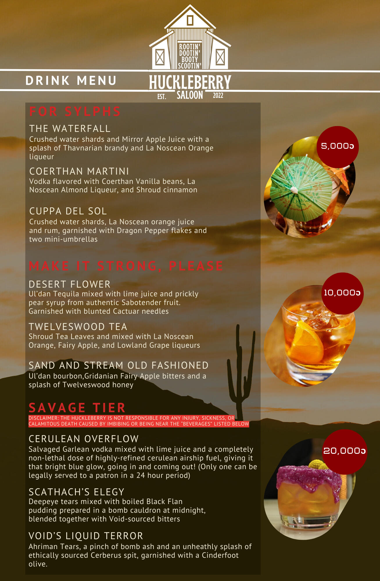 huckleberry menu